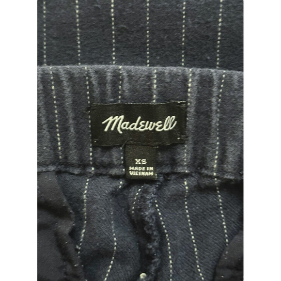 MADEWELL Wool Linen Blend Takaroo Pleated Cigarette Pants Sporty Pinstripe Blue - Picture 9 of 13